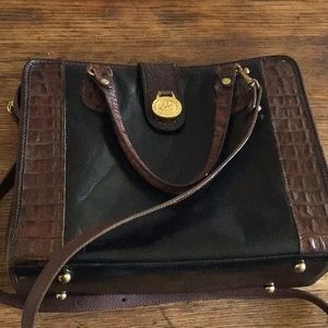 Brahmin Black & Brown Leather Bag w/ Alligator Trim